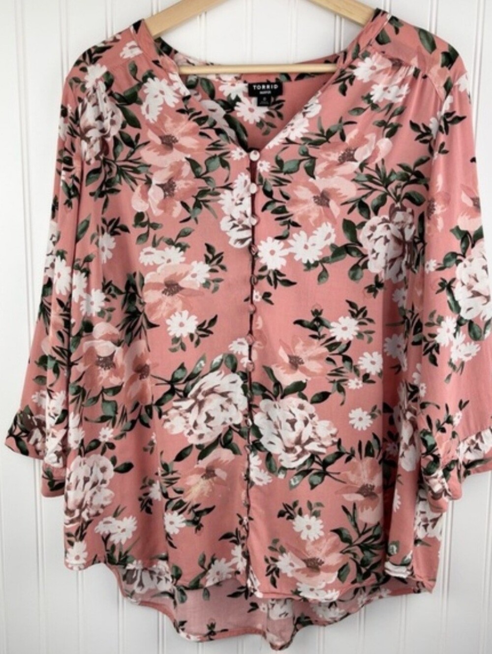 Torrid Harper Coral Floral Challis Button Loop Plus Size Blouse 3X